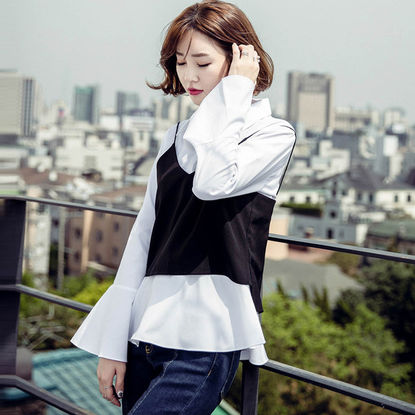 韩都衣舍 2018春季新款 直筒2件套女式衬衫 天猫优惠券折后￥66包邮（￥136-70） 2色可选