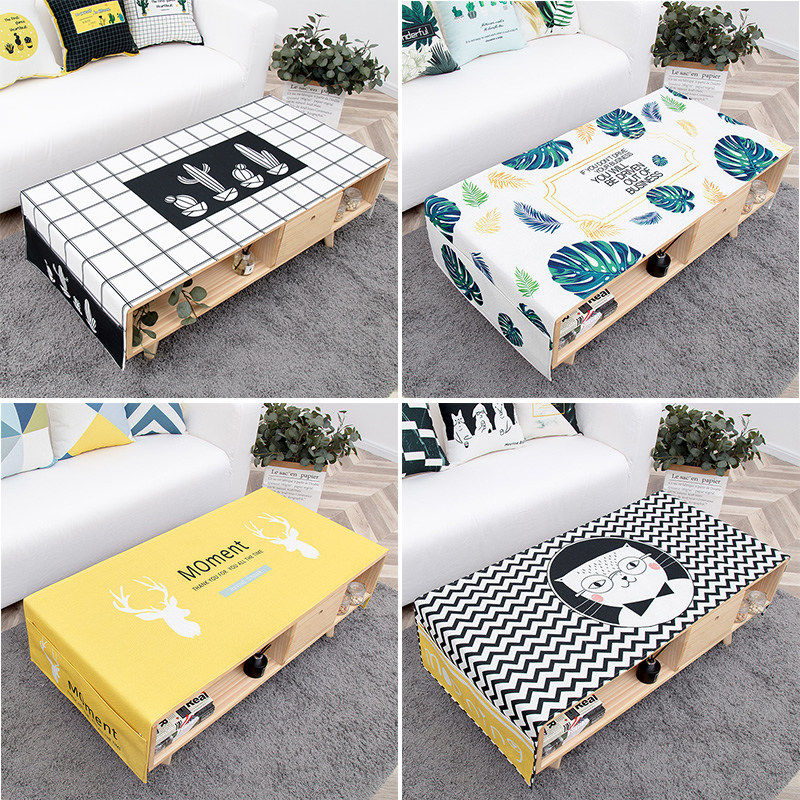 Modern Nordic Wind Double Pocket Tea Table Lid Cloth Waterproof Dust Resistant Rectangular Table Cloth Thickened Cotton Hemp Cloth Art Customizable-Taobao