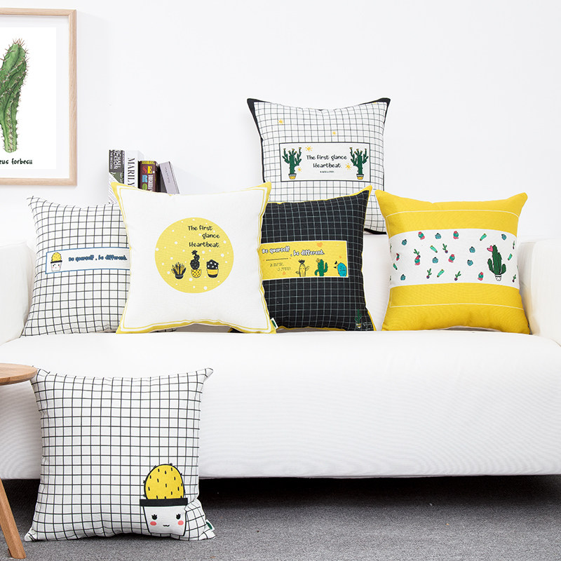 Cactus grain style plate cushion cotton cotton cotton summer sofa pillow bedroom removable pillow sleeve with pillow core
