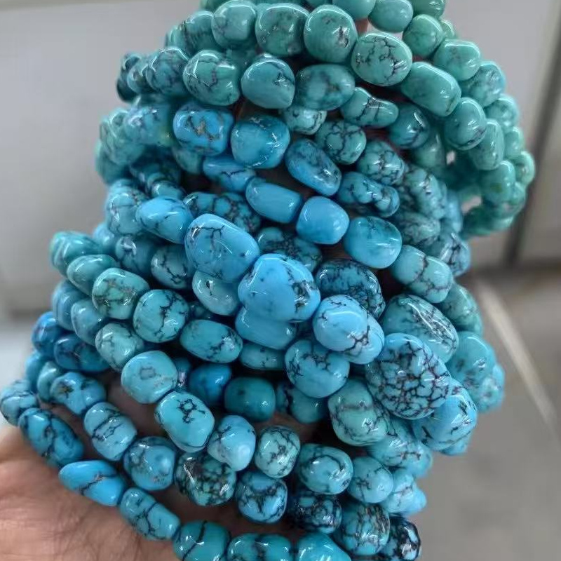 Irregular Sugar Bean Turquoise High Porcelain Blue-Green Irregular-Shaped Seed Beads Bracelet Necklace from Dongzi Gou Mining Area Irregular Sugar Bean Turquoise High Porcelain Blue-Green Irregular-Shaped Seed Beads Bracelet Necklace from Dongzi Gou Mining Area