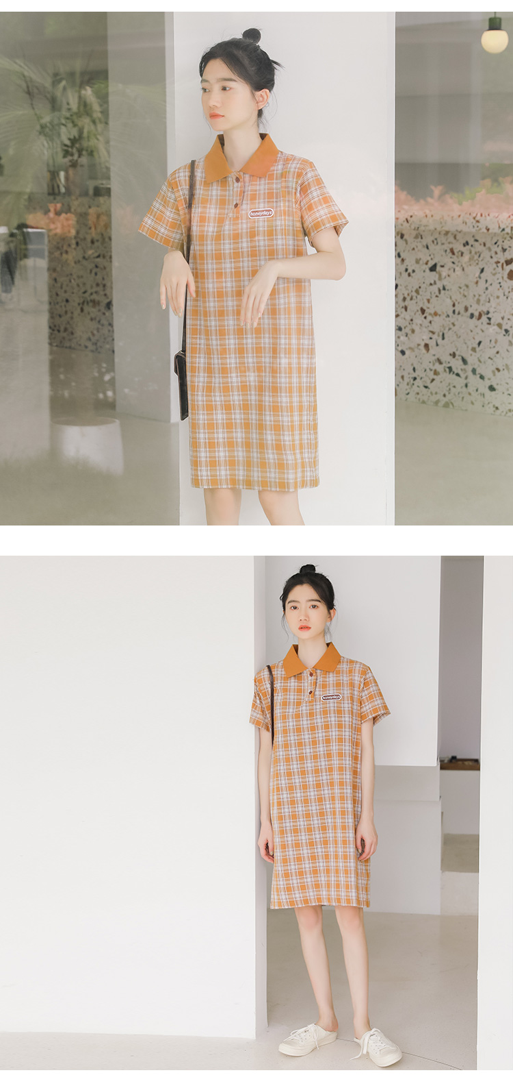 VK旗艦店 韓妞推薦學院風小清新格紋短袖洋裝