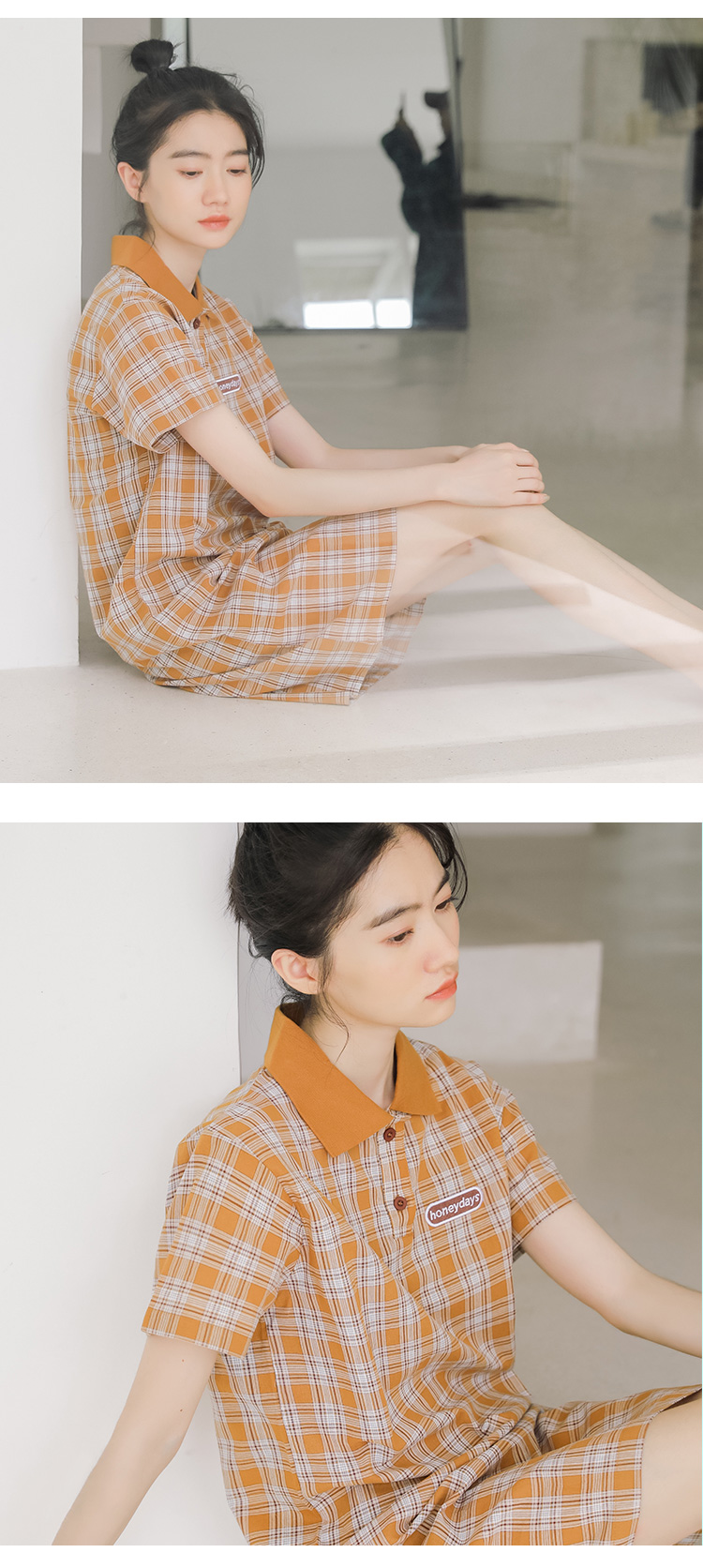 VK旗艦店 韓妞推薦學院風小清新格紋短袖洋裝