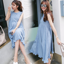 Pregnant women summer dress fashion sleeveless ruffled skirt subnet red long tide hot mom personality maternity dress