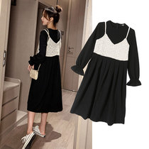Foreign style pregnant women chiffon dress spring and autumn fashion out tide mom personality skirt long two-piece winter