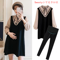Maternity autumn suit fashion spring and autumn wear new large size loose skirt autumn dress two-piece set