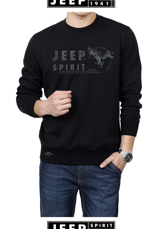 Xe jeep tay dài đích thực áo thun cotton cổ tròn cho nam trung tính và áo len dày nhung cỡ lớn bố ơi