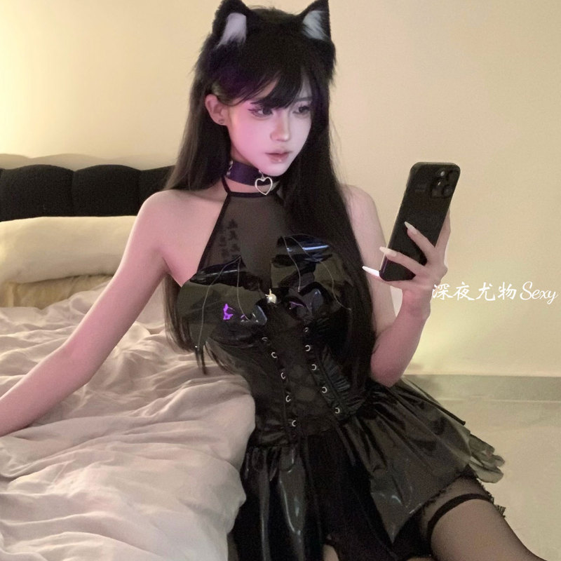 Night Visit to the Witch* Dark Girl Style Sexy Little Devil Halloween Cosplay Uniform Set Female Pure Desire Hot Girl Short Skirt