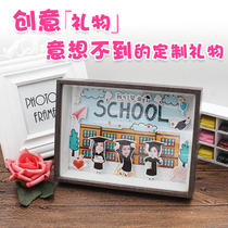  Wooden three-dimensional diy photo creative cloud photo frame Cartoon couple kindergarten graduation gift Student graduation gift