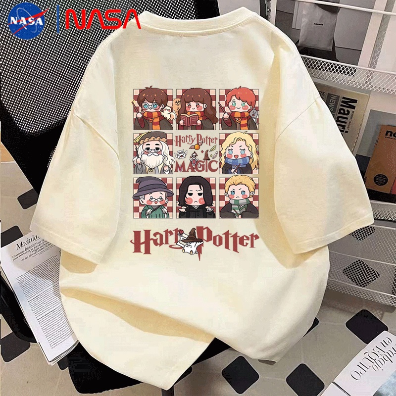 Nasa Heavyweight Pure Cotton American-Style Cartoon Harry Potter Print Short-Sleeve T-Shirt for Men and Women, Loose-Fitting Couple's Top for Summer
