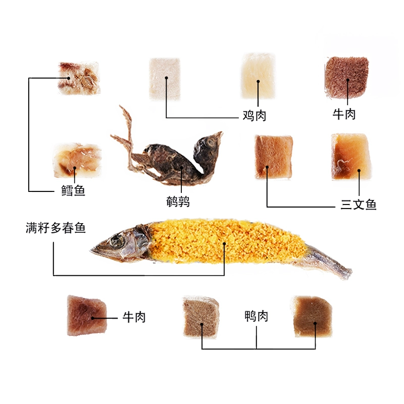 Mèo đông lạnh thức ăn cho mèo thịt gà ức bò thịt bò mùa xuân cá cút nhỏ cá khô 10G cố gắng ăn thú cưng mèo ăn vặt - Đồ ăn nhẹ cho mèo