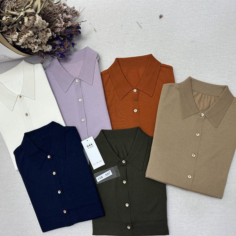 Fuse [Shirt Lovers' Favorite, Can Be Worn in Three Seasons] 100% Superfine Merino Wool Polo Collar Knit Cardigan