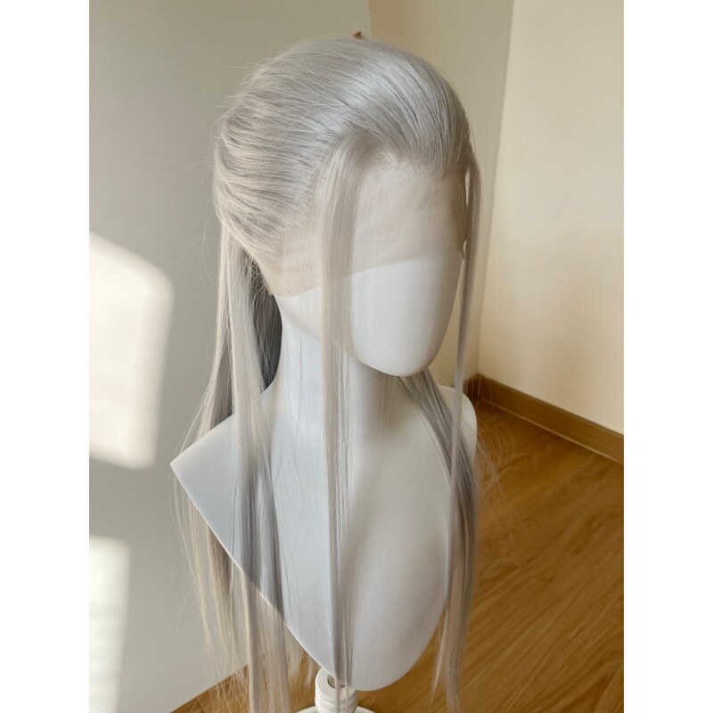 Flat Head Xiao Xu, Three-Pointed Dusk Cloud Gray! Ancient Style Men's Cosplay Wig, Hand-Crocheted Lace 13×4 High-Temperature Fiber Wig