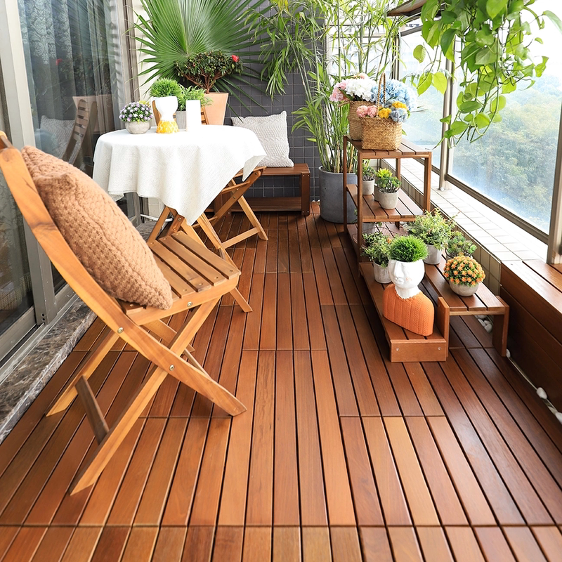 Ipe Hardwood Flooring Outdoor Balcony Anti-Corrosion Waterproof Interlocking Solid Wood Garden Terrace No-Dowel Self-Laying Flooring