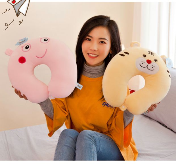 Phim hoạt hình gối hình chữ U dễ thương gối cổ điều dưỡng cổ tử cung gối ngủ văn phòng xe máy bay du lịch gối di động - Gối gối kê cổ