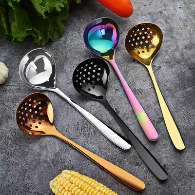 304 stainless steel spoon thickened hot pot colander set Net Red large long handle soup filter household drinking spoon