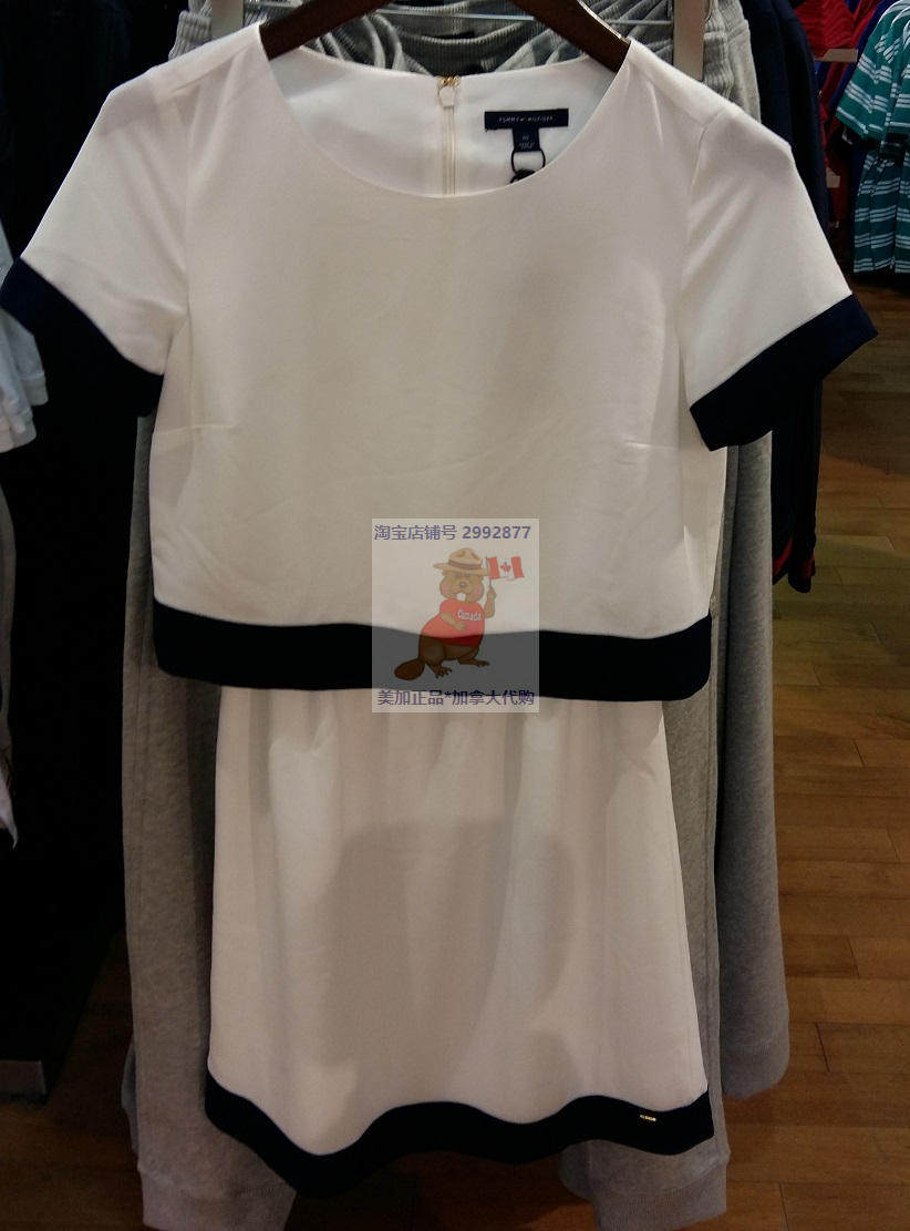 TOMMY HILFIGER WHITE DEEP BLUE WORK OFFICIAL BUSINESS TOMMY LADIES ' LADY SHORT SLEEVE FOREIGN DRESS