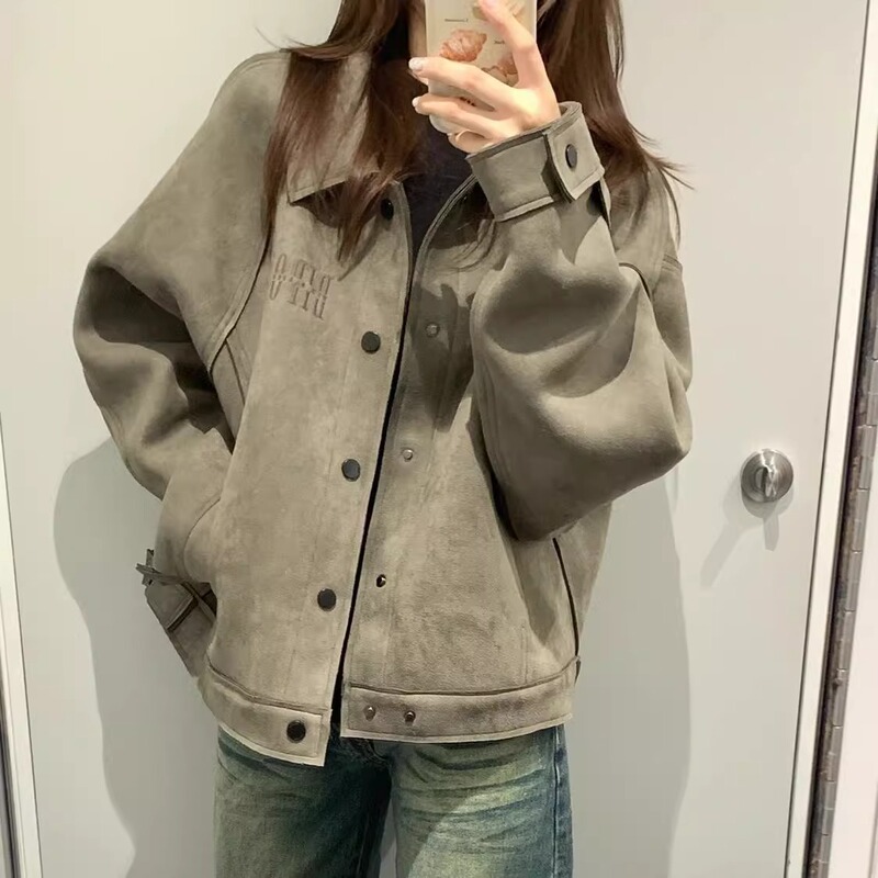 American High Street Vibe Suede Jacket for Women, Spring and Autumn 2026 New Style, Couple's Outfit, Loose Short Biker Jacket