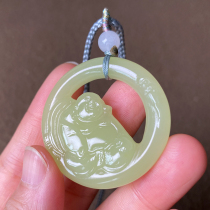 Xinjiang and Tian Yumiya Buddha hanging pendant female hollowed-out pendant yellow mouth Buddhas public big belly laughing Buddha yellow jade jade Pei
