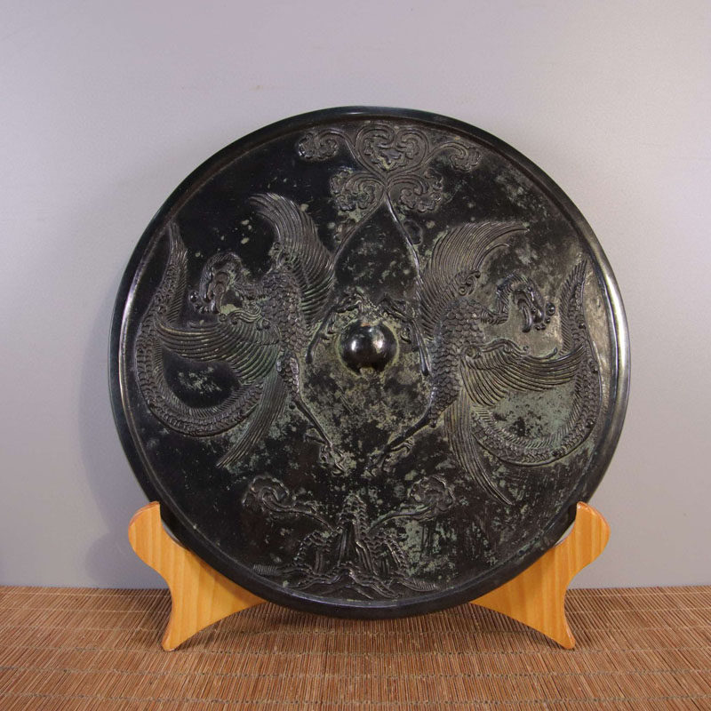 Tang Dynasty bronze double Phoenix Mirror antique antique collection old objects ornaments pick up genuine old goods bronze ware