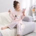 Bộ đồ ngủ nữ mùa thu cotton dài tay phù hợp với cô gái mùa xuân và mùa thu Hàn Quốc của bộ phim hoạt hình tươi mát và ngọt ngào dành cho học sinh bộ đồ mặc nhà mùa hè Bên ngoài ăn mặc