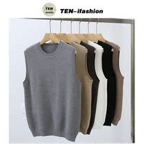 2020 autumn and winter sleeveless sweater vest men mens round neck waistcoat cotton wool casual base vest men