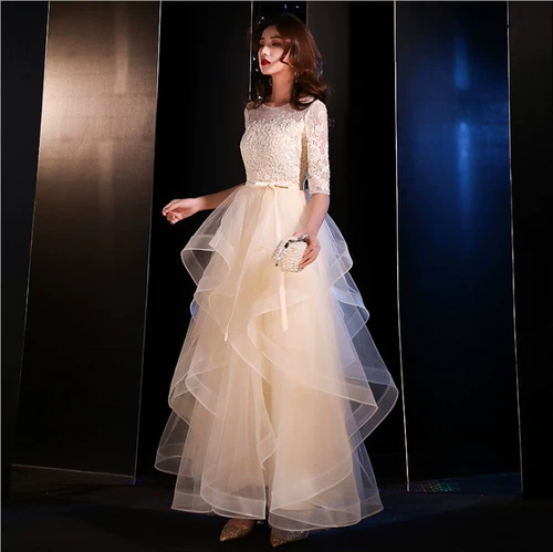 Элегантное длинное вечернее платье, коллекция 2023, французский стиль, цвета шампанского