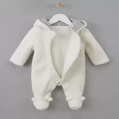 Newborn baby clothes jumpsuit autumn and winter thickened men and women baby outside bag foot climbing clothing lamb cashmere warm clothes