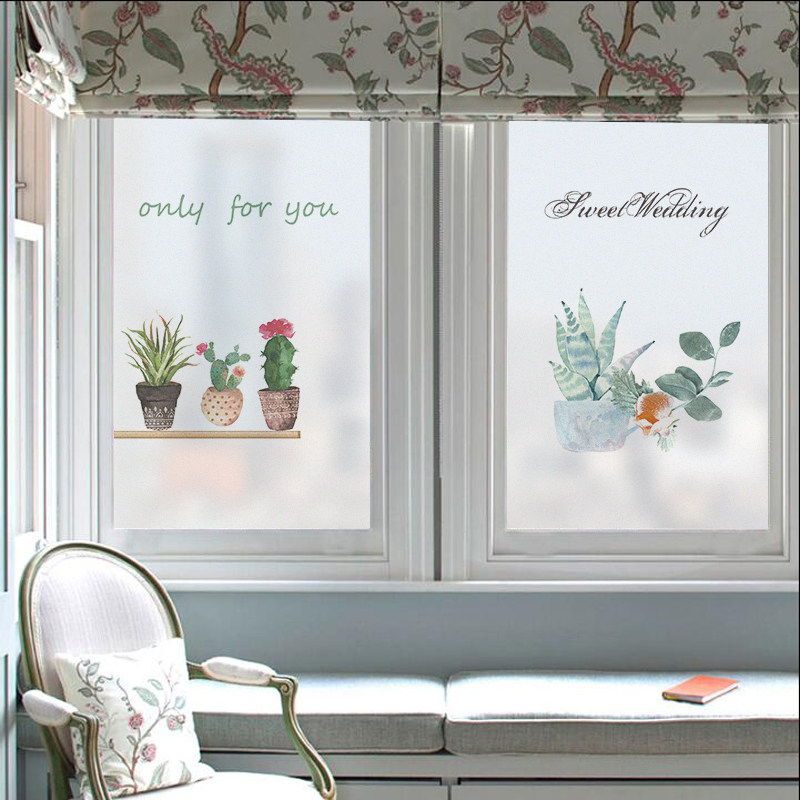 Green plant glass sticker hipster light transparent opaque bathroom powder room blackout kitchen anti-peep double windows