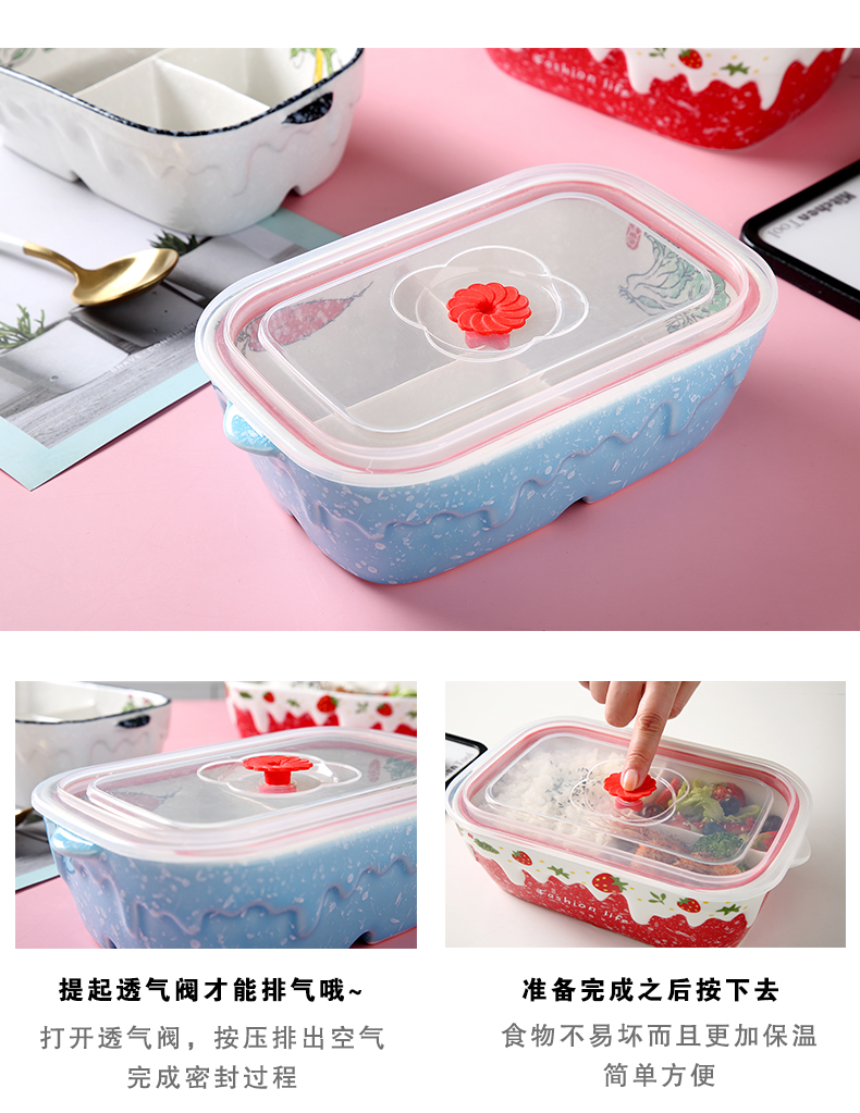 Ceramic separated fast food lunch box cover express idea three students working lunch box microwave preservation bowl