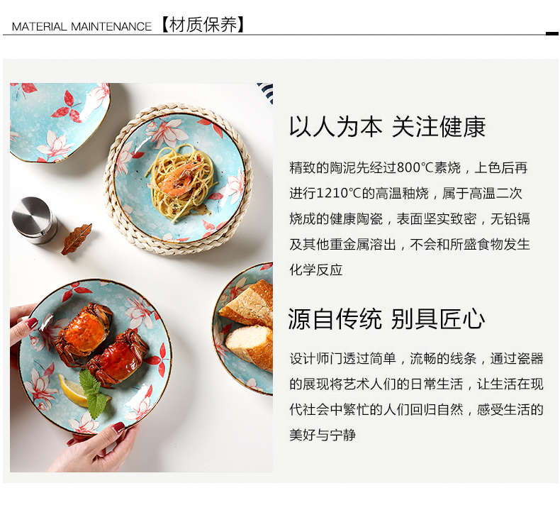 Japanese ceramic dish dish dish home six northern creative web celebrity dish soup plate under the glaze color tableware suit