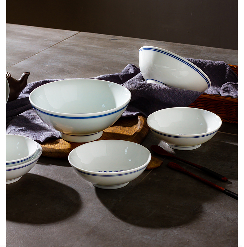 Jingdezhen ceramic blue edge, a bowl of household of Chinese style of creative move eat bowl under the glaze color old tableware single restoring ancient ways