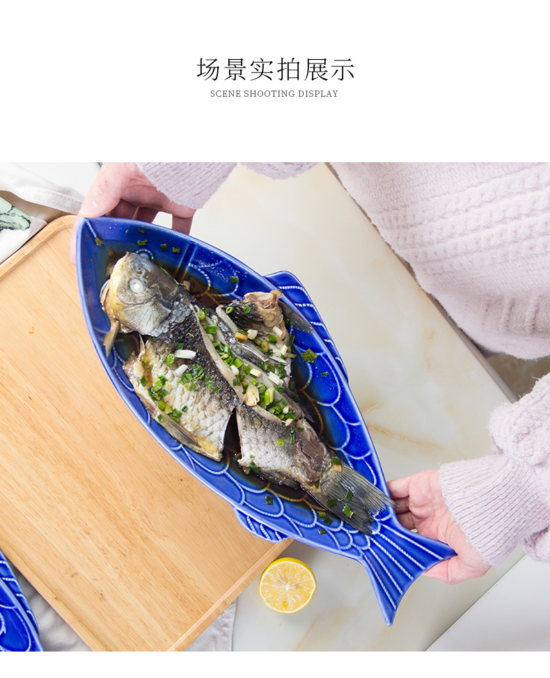 Ceramic grilled fish dish creative household contracted dishes dish Japanese - style tableware glaze color large characteristics under company's steamed fish dish