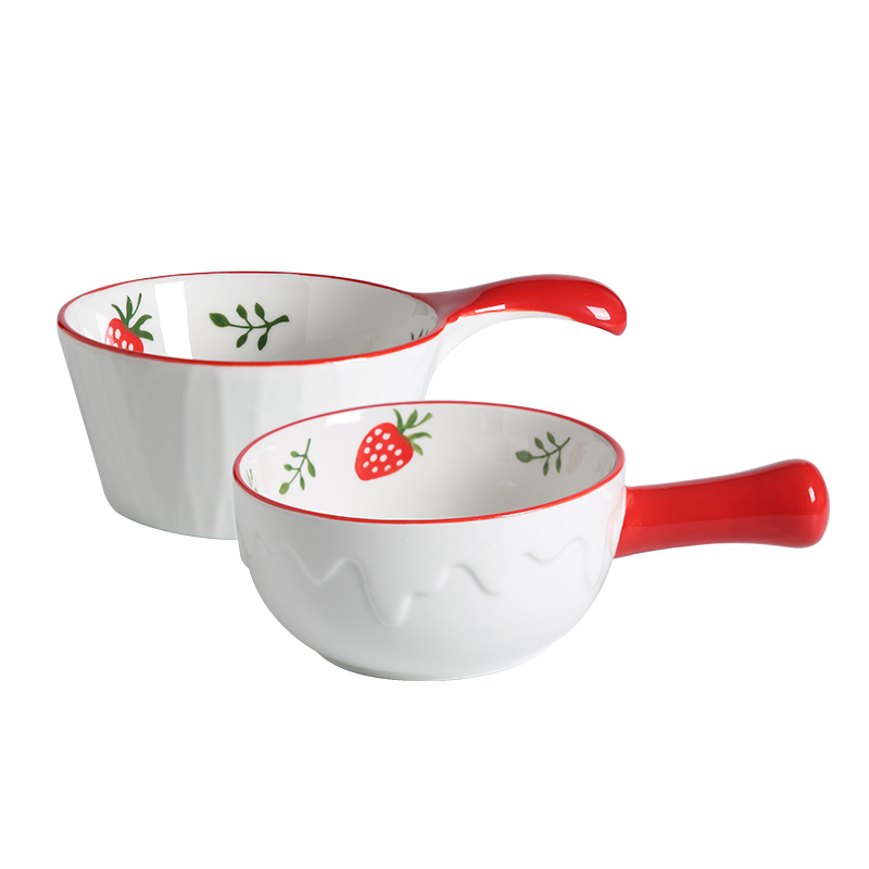 Japanese ceramic bowl with creative move with the handle for the job of a single bowl of fruit salad bowl of noodles in soup, tableware