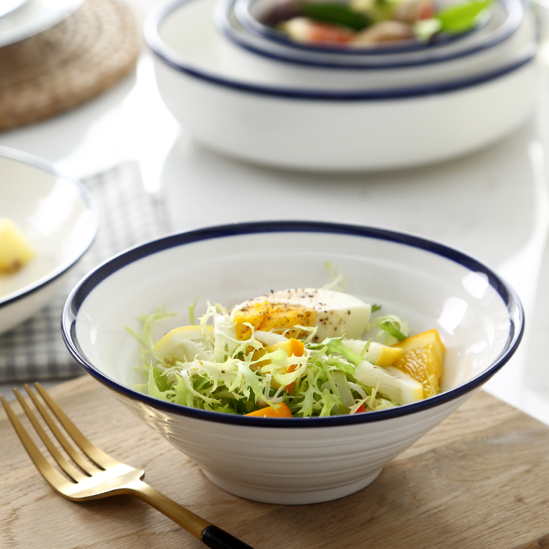 Jingdezhen ceramic bowl under the glaze color of household of Chinese style restoring ancient ways hat to pull a bowl noodles soup bowl salad bowl contracted tableware