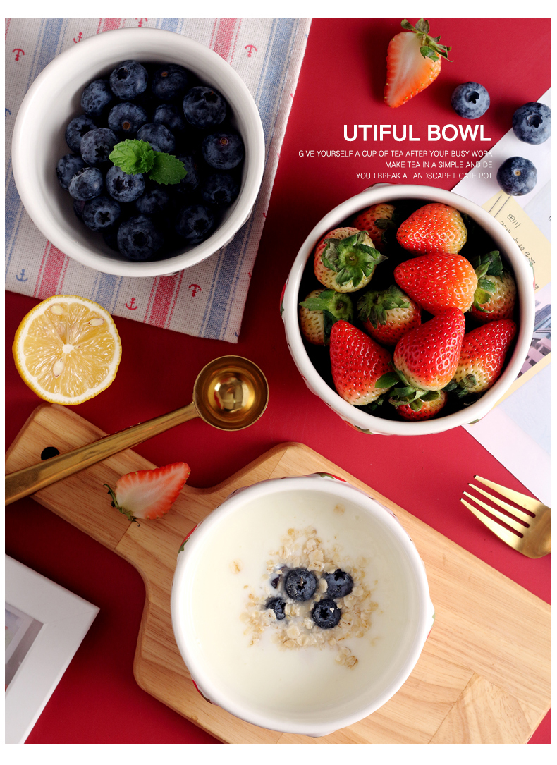 Ceramic bowl of strawberry home students creative express cartoon tableware dessert fruit salad bowl bowl of rice bowls. A single