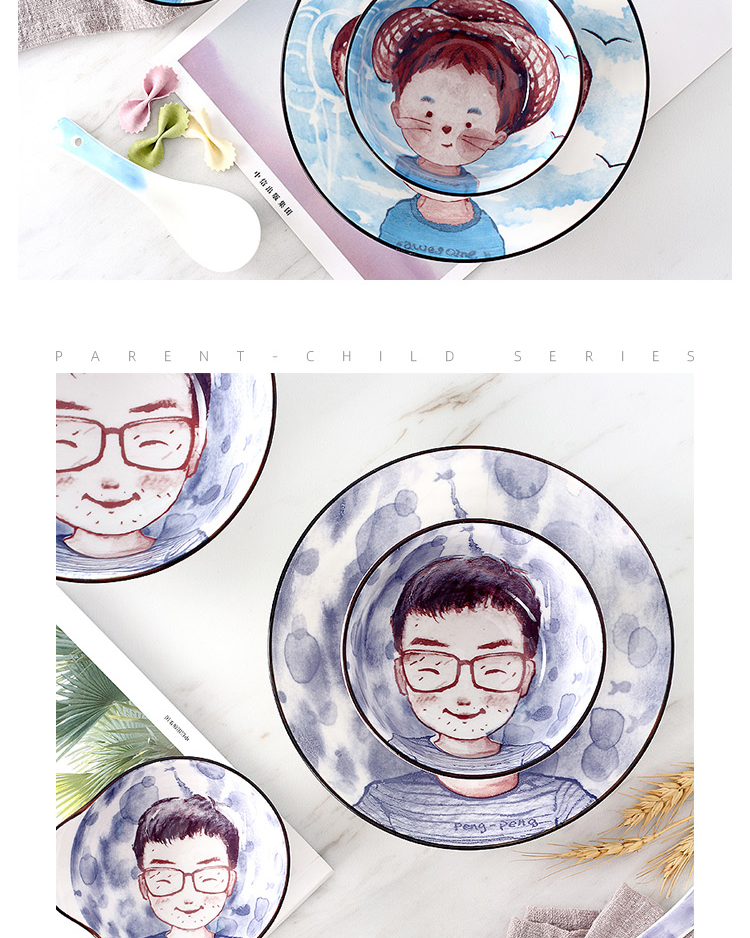 Japanese dishes suit 0 chopsticks the household ceramics creative cartoon family eat rice bowl spoon, jingdezhen tableware