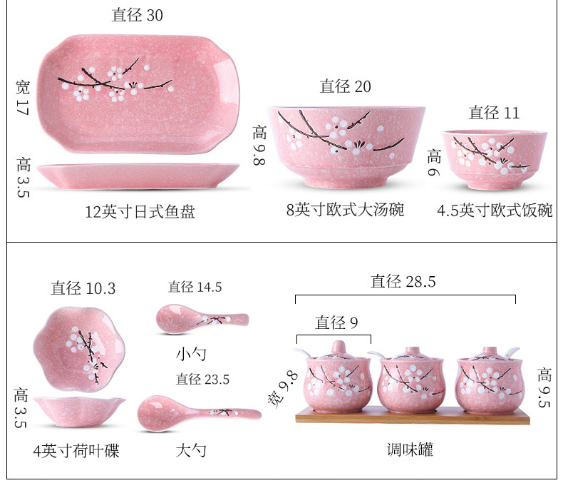 The dishes suit household ceramics 4/6 people soup bowl combined Japanese eat bowl chopsticks Nordic creative plate