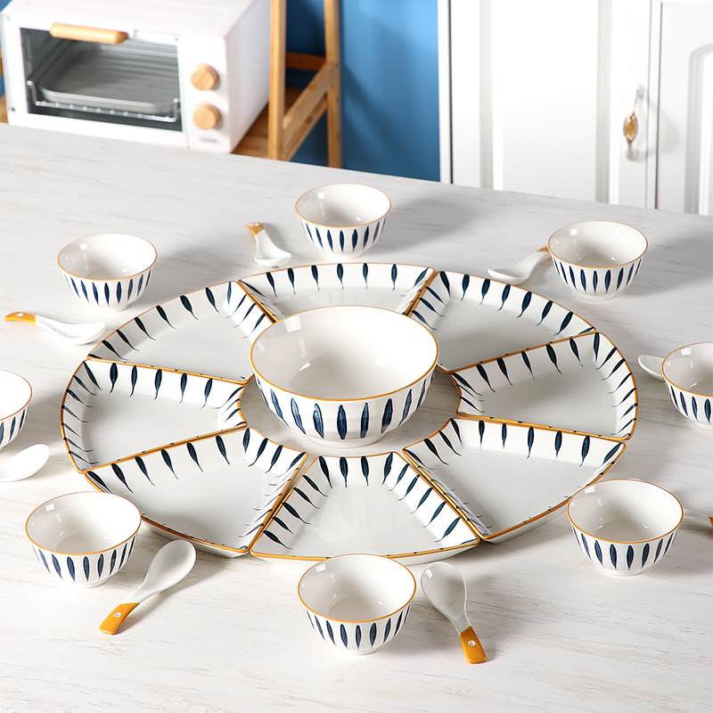 The dishes suit household creative move ceramic dish family reunion party chafing dish platter plate suit