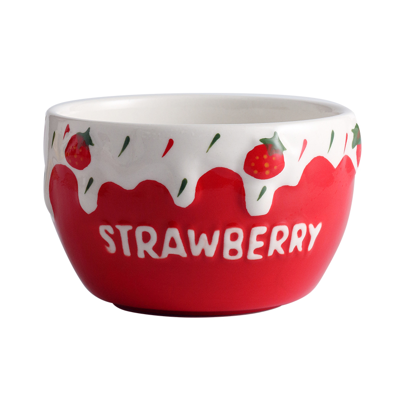 Ceramic bowl of strawberry home students creative express cartoon tableware dessert fruit salad bowl bowl of rice bowls. A single