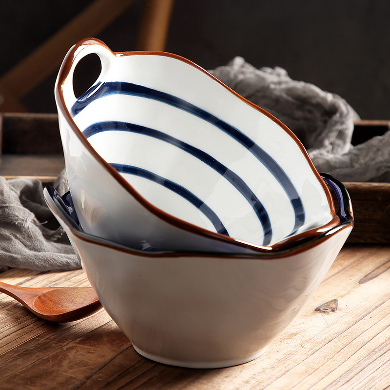 Japanese household ceramic bowl ears pull rainbow such use creative move hat to eat rainbow such as bowl bowl of soup to use a single network red tableware