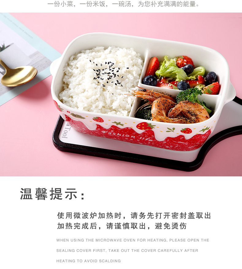 Ceramic separated fast food lunch box cover express idea three students working lunch box microwave preservation bowl