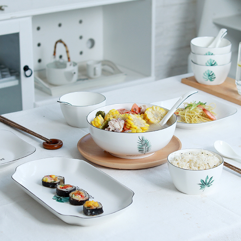 Home dishes suit of jingdezhen ceramic eat bowl combined 4/6 people in the Nordic contracted to use ipads porcelain tableware plate