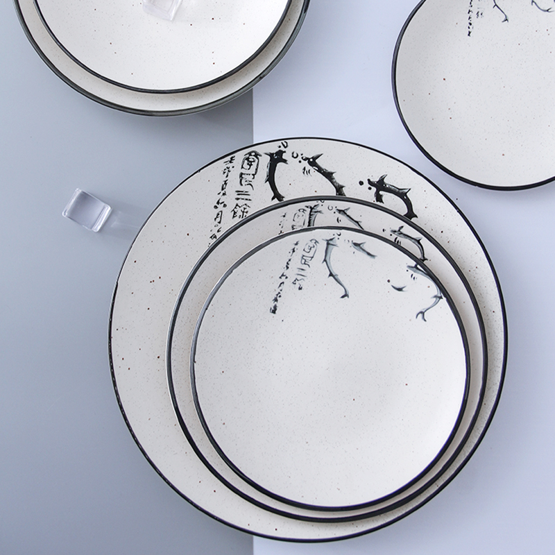 Jingdezhen ceramic plate household food dish creative move big flat circular plate tray is Japanese dishes