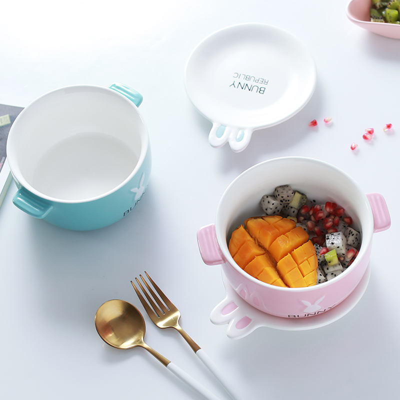 Jingdezhen ceramic bowl creative job home soup bowl tableware suit Korean fruit salad dessert rainbow such use