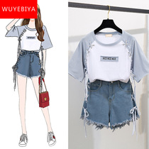On the clothes girl summer clothes 2021 New Junior High School High School students Korean fashion loose short sleeve T-shirt suit