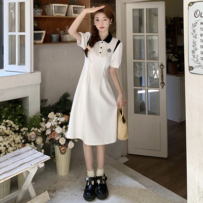 taobao agent Dress, summer clothing, T-shirt, long skirt, polo collar, 2023 collection, for secondary school, maxi length