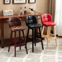 Solid Wood Bar Chair Nordic Bar Chair Home Backrest Bar Stool Creative Retro Coffee Front Desk Bar Chair High Footstool