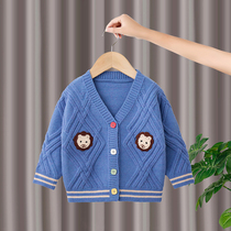 Boys coat spring and autumn 2021 new foreign-style childrens Korean baby Autumn cardigan knitted coat tide