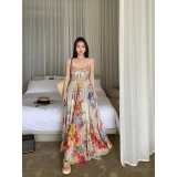Летний корсет, длинная юбка, платье, А-силуэт, цветочный принт, французский стиль
