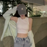 Летняя белая майка, короткий топ с чашечками, в американском стиле, эффект подтяжки